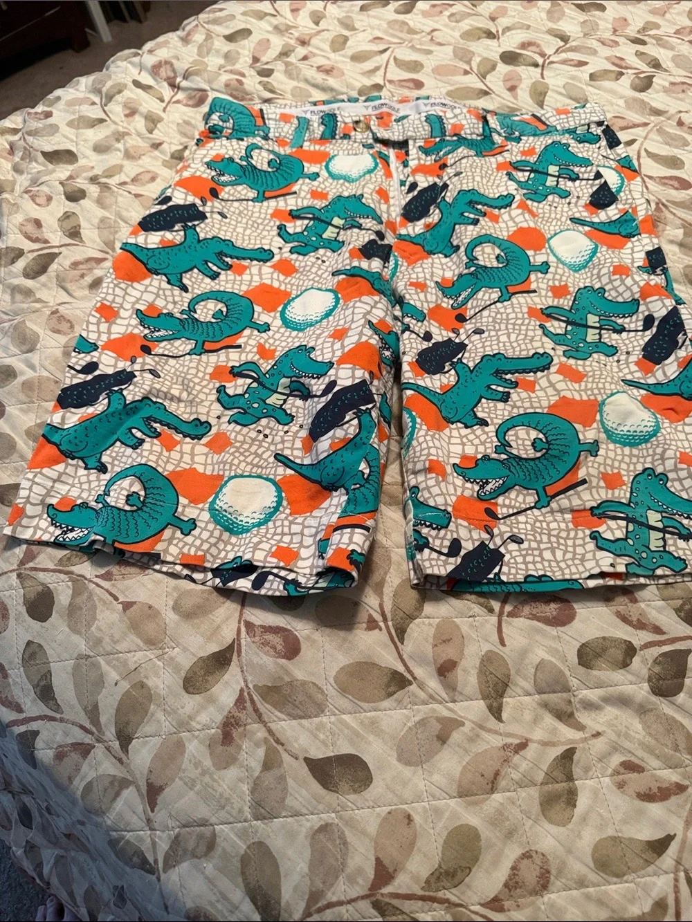 Men's Casual Golf Shorts in Teal & Orange Crocodile Print